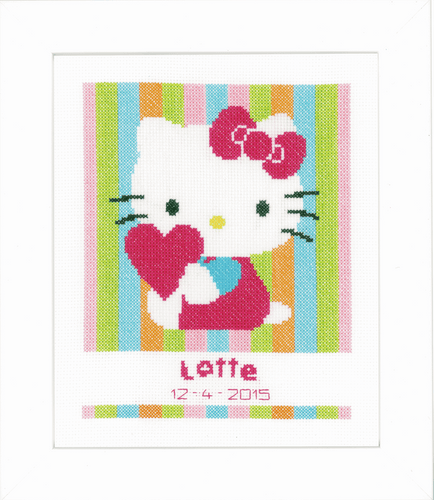 Hello Kitty Striped Birth Record Cross Stitch Kit By Vervaco