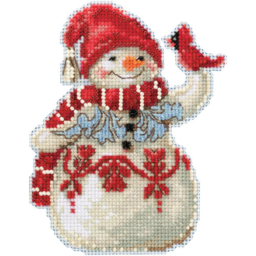 Snowman with Cardinal Cross Stitch and Beading Kit by Mill hill
