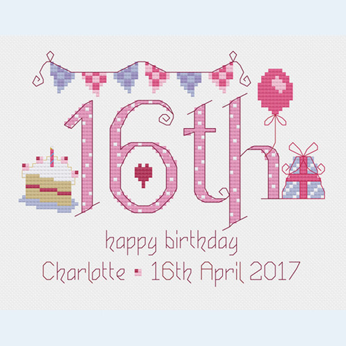 16th Birthday Cross Stitch Chart only