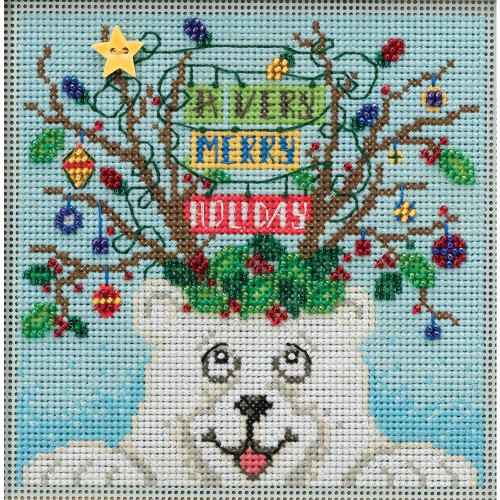 Beary Merry Christmas Buttons and Beads Counted Cross Stitch Kit By Mill Hill