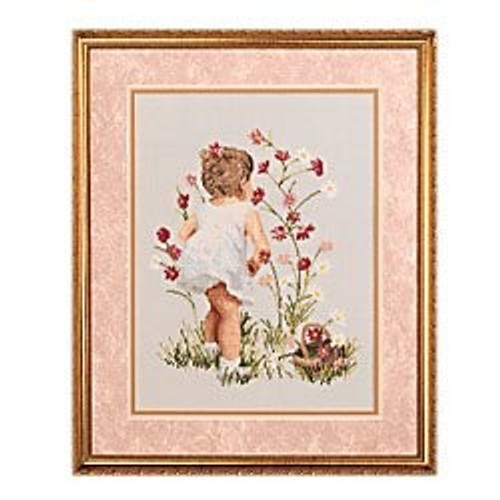 Girl with Cosmos Counted Cross Stitch Kit by Janlynn