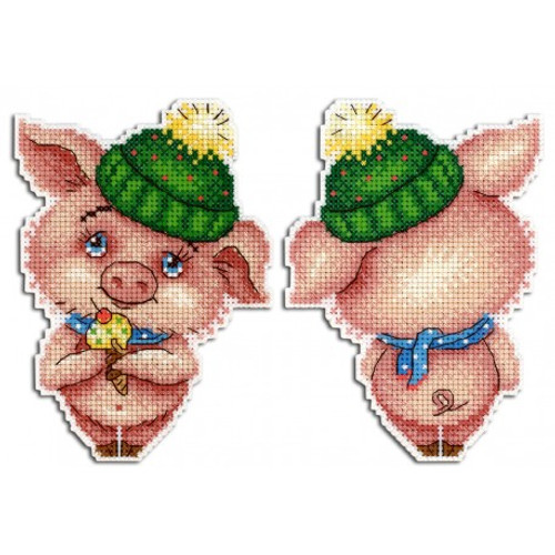 Winter Piggy Cross Stitch Kit On Plastic Canvas By MP Studia