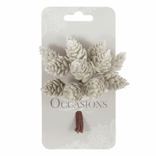 Pinecones: Glitter: 1 x 12 Stems: White