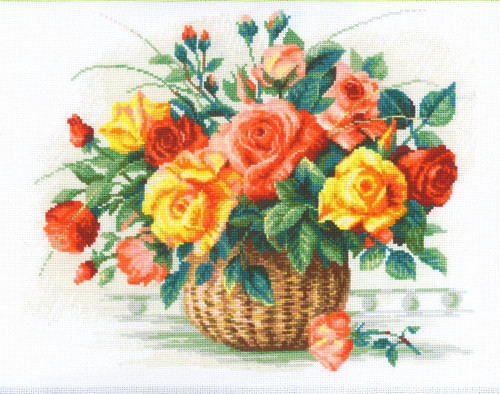 Basket with Roses Counted Cross Stitch Kit By Riolis