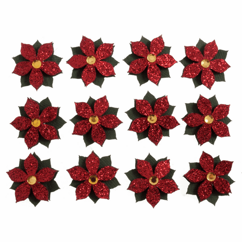 Craft Embellishment: Mini Glitter Poinsettia: Pack of 12