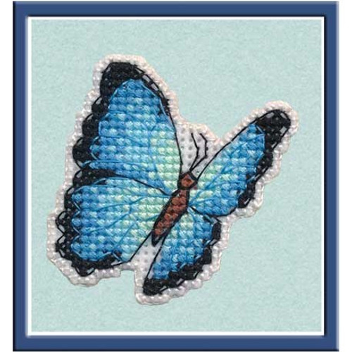 Blue Morpho Butterfly Badge Cross Stitch Kit On Plastic Canvas By Oven