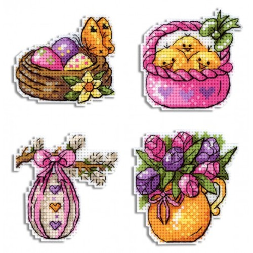 Easter Chicken and Willow Magnets Cross Stitch Kit By MP Studia