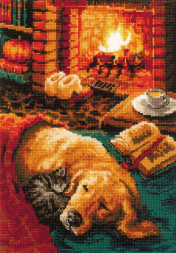 By the Fireplace Counted Cross Stitch Kit by Riolis
