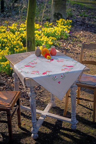 Easter Rabbits in Tulip Garden Tablecloth Embroidery Kit by Vervaco