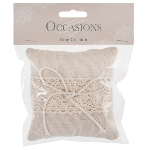 Ring Cushion: Linen and Lace: Ivory: 10 x 10cm