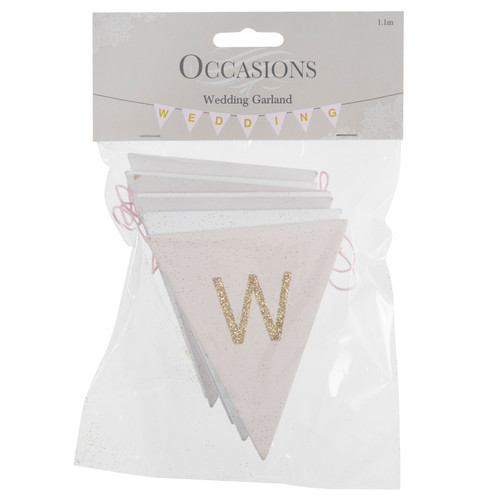 Bunting: Wedding: Pink & White with Gold Glitter