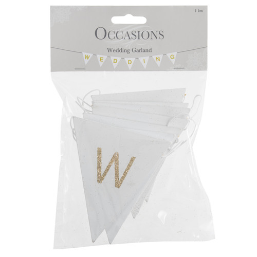 Bunting: Wedding: White with Gold Glitter