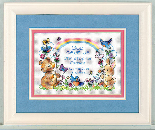 Gods Babies Birth Record Mini Cross Stitch Kit By Dimensions