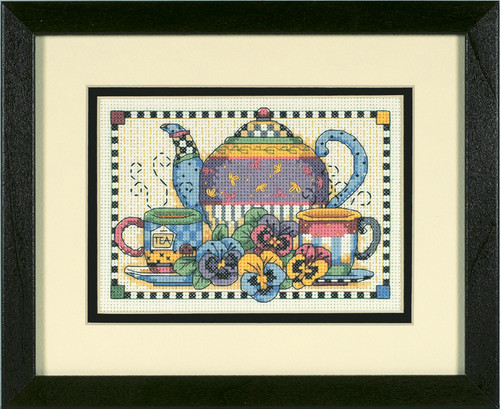 Teatime Pansies Mini Counted Cross Stitch Kit by Dimensions