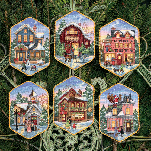 Christmas Village  Ornament Set of 6 Counted Cross Stitch by Dimensions