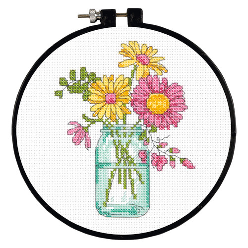 Summer Flowers Learn-a-Craft Counted Cross Stitch Kit with Hoop By Dimensions