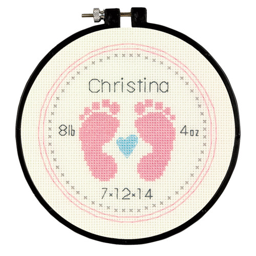 Baby Footprints Counted Cross Stitch Kit with Hoop by Dimensions