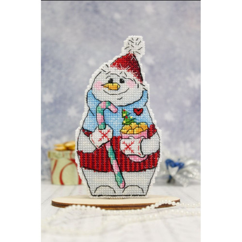Snowman With Sweets Counted Cross Stitch Kit On Plastic Canvas By MP Studia