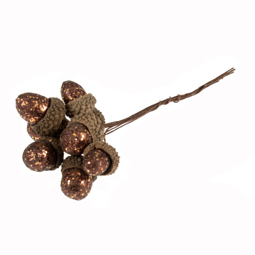 Glitter Acorns on Wire: 8 Pieces: Bronze