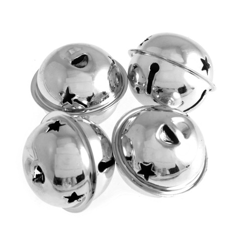 Bells: Jingle: Star: 40mm: 4 Pieces: Silver by Trimits