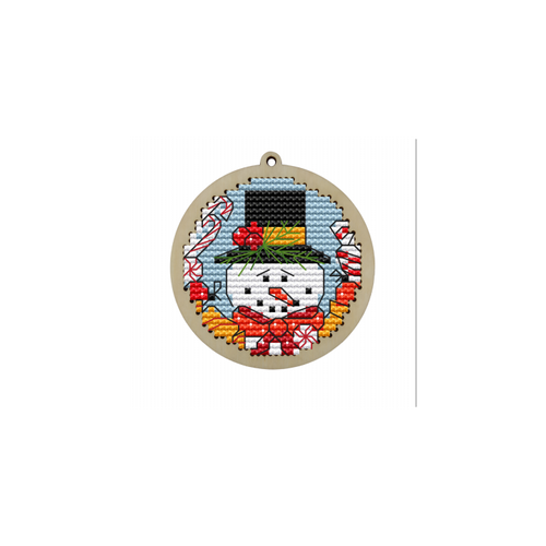 Snowman Christmas Ornament Counted Cross Stitch Kit On Wood By Kind Fox