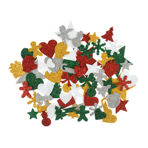 Felt Shapes: Glitter Christmas: Sticky Back: 80 Pieces by Trimits