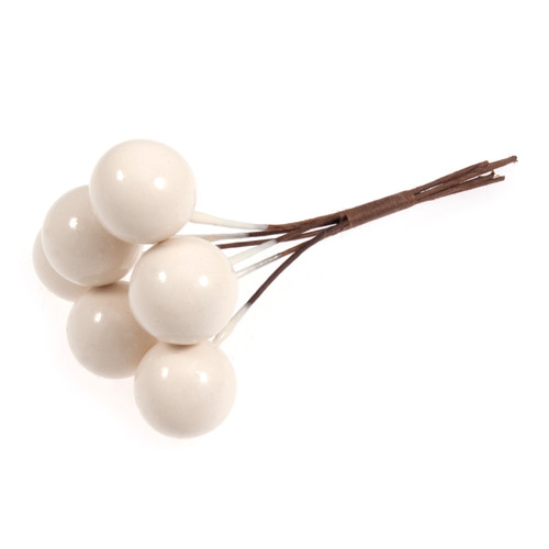 Berries: Medium 15mm: 1 Bunch of 6 Stems: White by Occasions