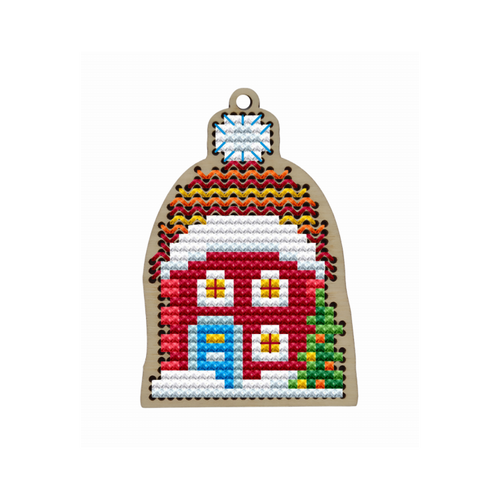 Red Christmas House Counted Cross Stitch Kit On Wood By Kind Fox