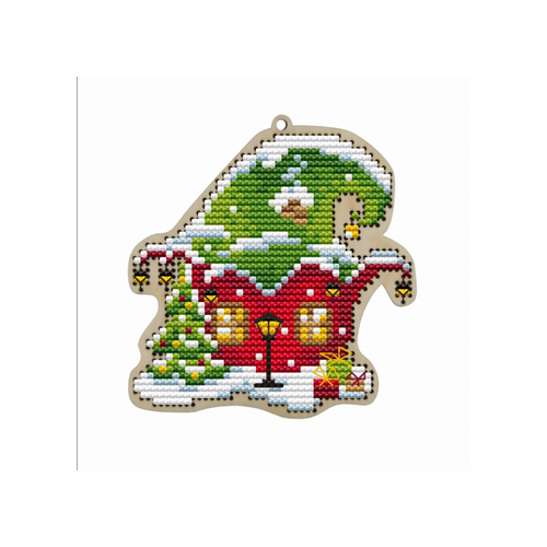 Christmas House Counted Cross Stitch Kit On Wood by Kind Fox