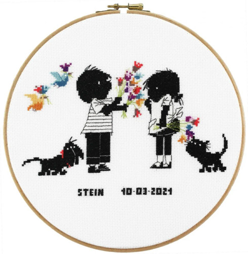 Black and White Dog cat and Flowers Cross Stitch Kit by Pako