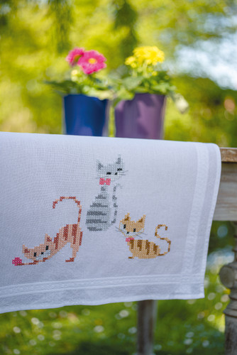 Striped Cats Table Runner Embroidery Kit by Vervaco