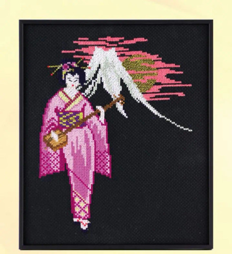 Geisha in front of the Mountain Cross Stitch Kit by Pako
