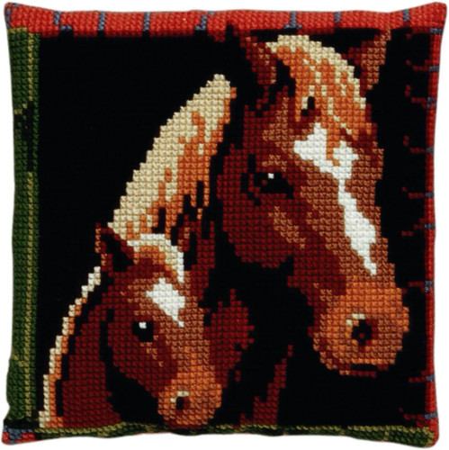 Horse and Foal Cross stitch Cushion Kit by Pako