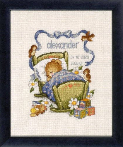 Boy Birth Cot Counted Cross Stitch Kit by Pako