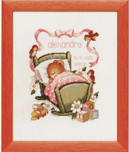 Girl Birth Cot Counted Cross Stitch by Pako