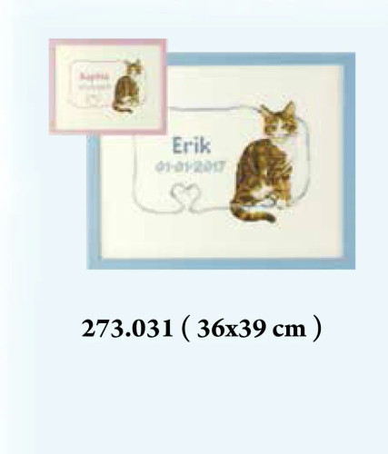 Sitting Cat Birth Sampler Cross Stitch Kit By Pako