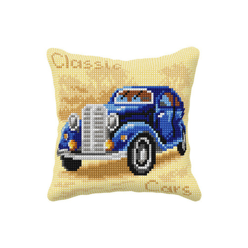 Classic Blue Car Chunky Cross Stitch Cushion Kit By Orchidea