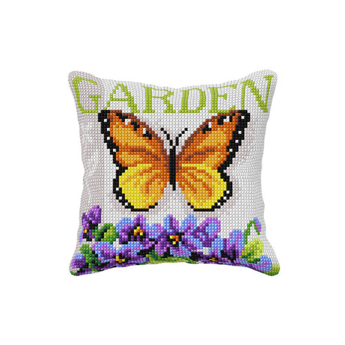 Butterfly and Violets Chunky Cross Stitch Cushion Kit By Orchidea