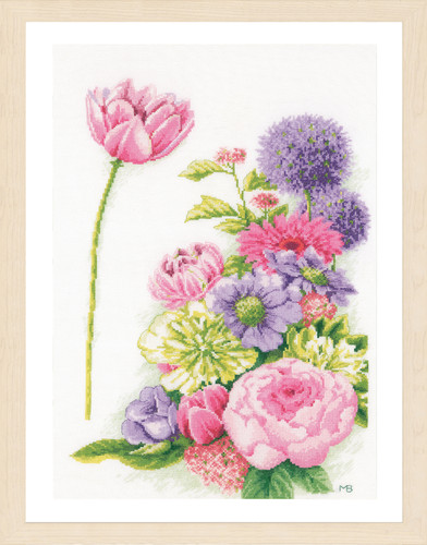 Floral Cotton Candy on Linen Counted Cross Stitch Kit by Lanarte