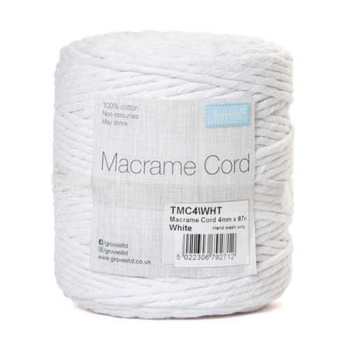 White Macramé Cord: Cotton: 87m x 4mm: 0.5kg