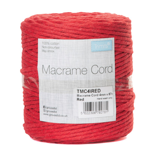 Red Macramé Cord: Cotton: 87m x 4mm: 0.5kg