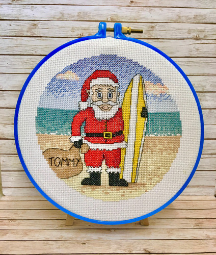 Surfing Santa Christmas Counted Cross Stitch Kit by Emma Louise