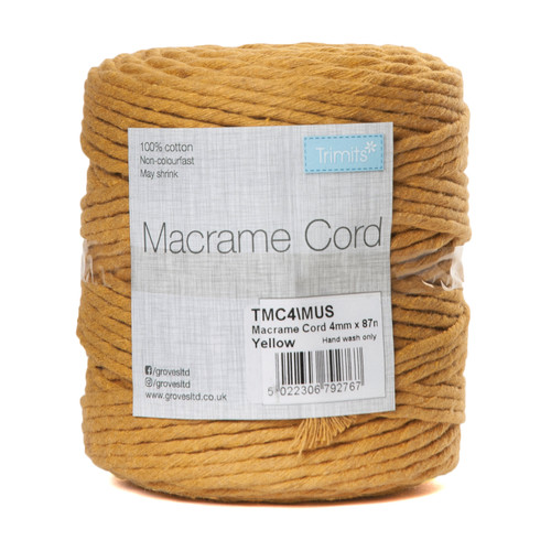 Mustard Macramé Cord: Cotton: 87m x 4mm: 0.5kg By Trimits