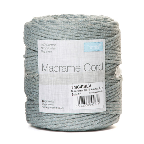 Silver Macramé Cord: Cotton: 87m x 4mm: 0.5kg By Trimits