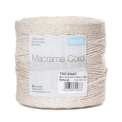 Macramé Cord: Cotton: 262m x 3mm: 0.5kg: Natural