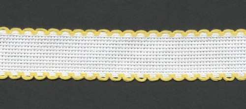 1 Metre of Aida Band Fabric 2.5cm Wide 14 Count White with Lemon Edge