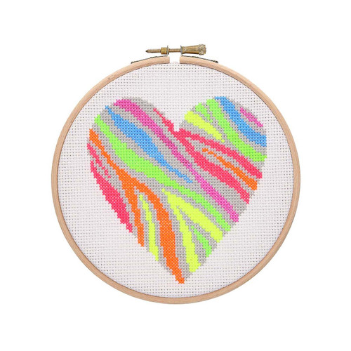 Zebra Heart Neon Cross Stitch Kit by Anchor