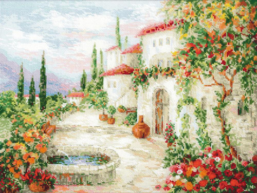 At the Fountain Counted Cross Stitch Kit By Riolis