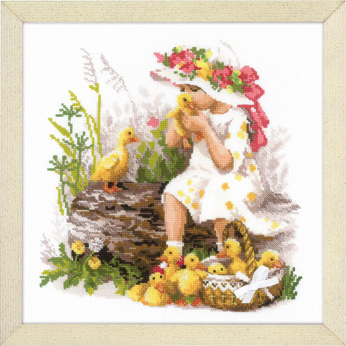 Girl with Ducklings Counted Cross Stitch Kit By riolis