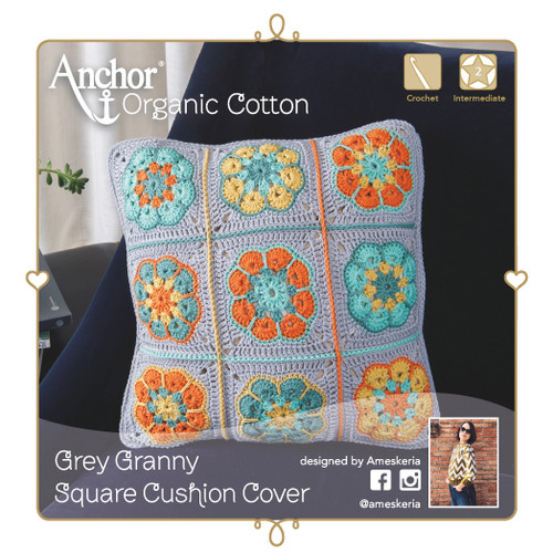 Crochet Kit: Cushion Cover: Granny Square: Grey by Anchor